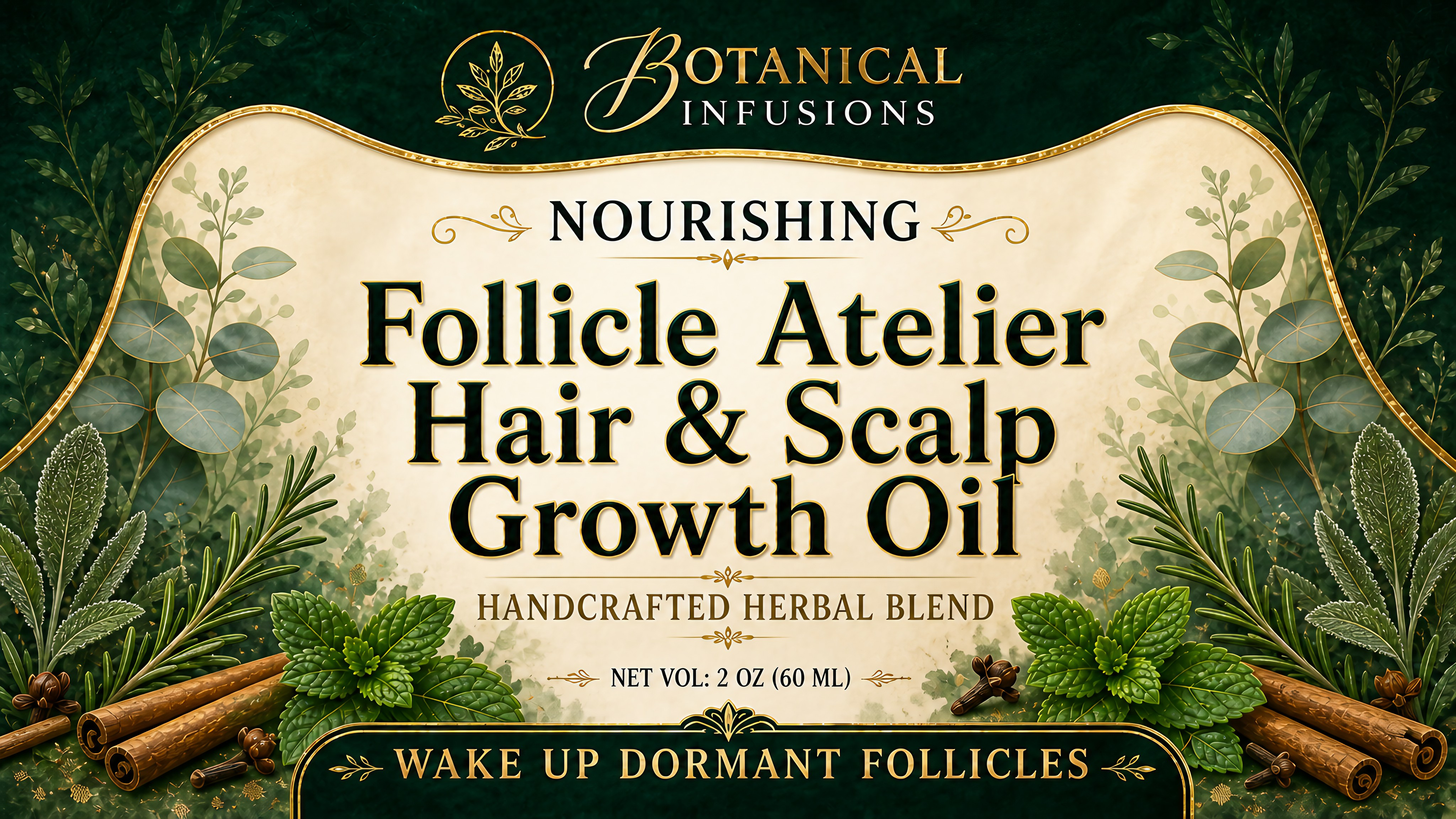 Botanical Infusions Nourishing Scalp & Hair Growth Oil — Handcrafted Herbal Blend label